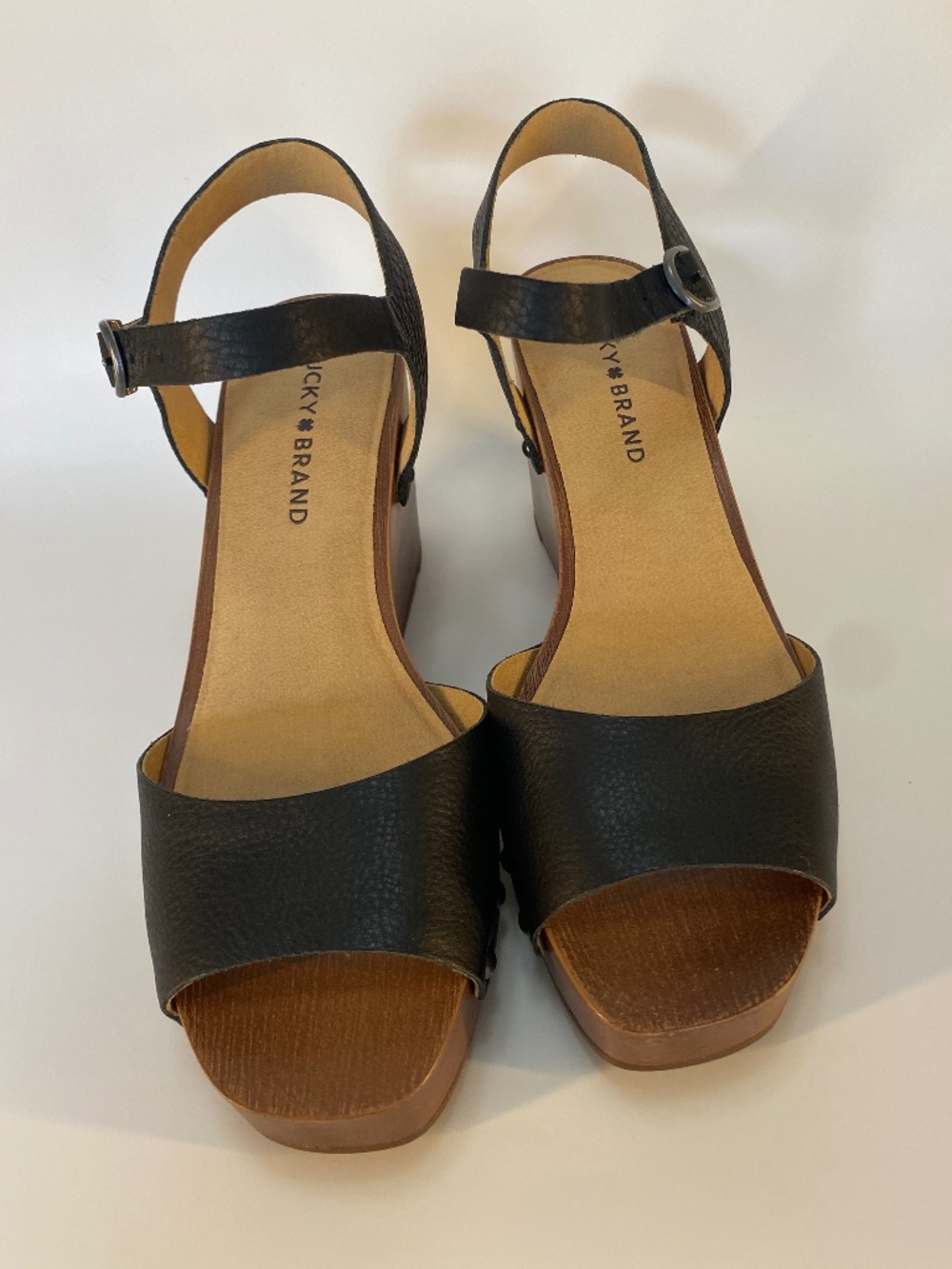 Lucky Brand Zashti Leather Wedge Shoes, Black - Size 6.5 (NWT)